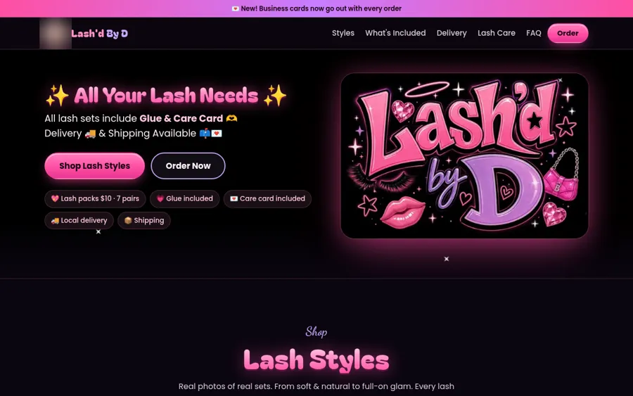 Lash'd By D website homepage