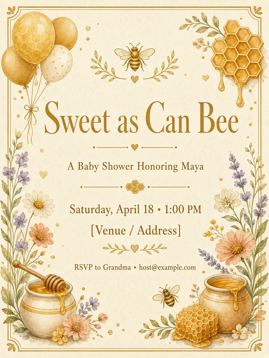 Honey bee baby shower invitation