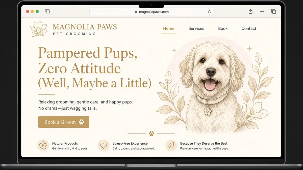 Pet grooming website homepage